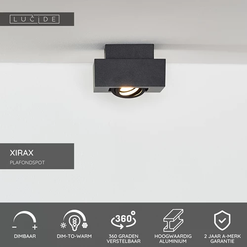 Lucide XIRAX - Plafondspot - LED Dim to warm - GU10 - 1x5W 2200K/3000K - Zwart - USP